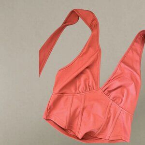 plunge V neck halter neck corset top